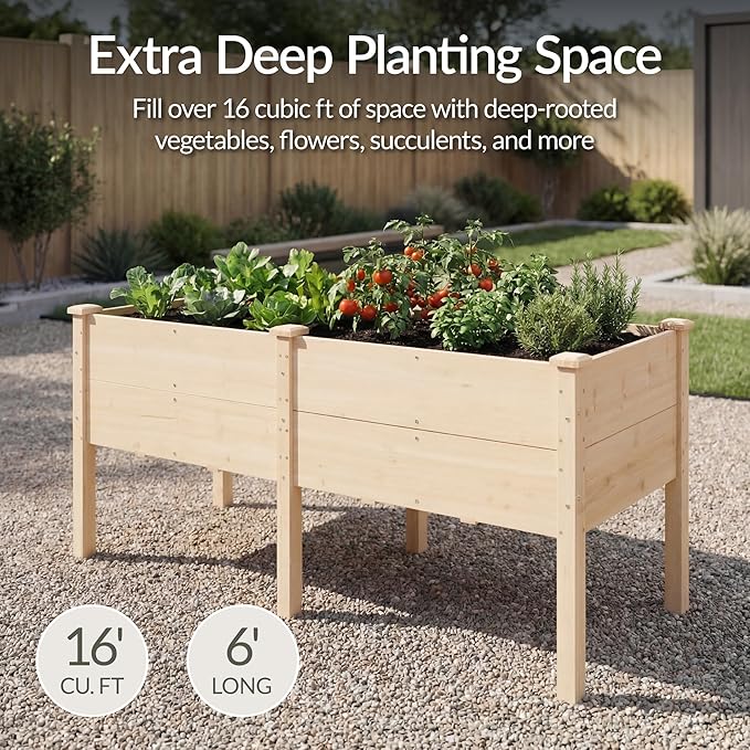 Best Choice Products 72" x 24" x 30" Raised Garden Bed with Extra Deep 16" Depth, Elevated Wood Planter Box Stand for Backyard, Patio, Balcony, Natural Fir Wood - Natural