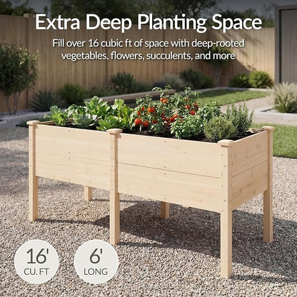 Best Choice Products 72" x 24" x 30" Raised Garden Bed with Extra Deep 16" Depth, Elevated Wood Planter Box Stand for Backyard, Patio, Balcony, Natural Fir Wood - Natural