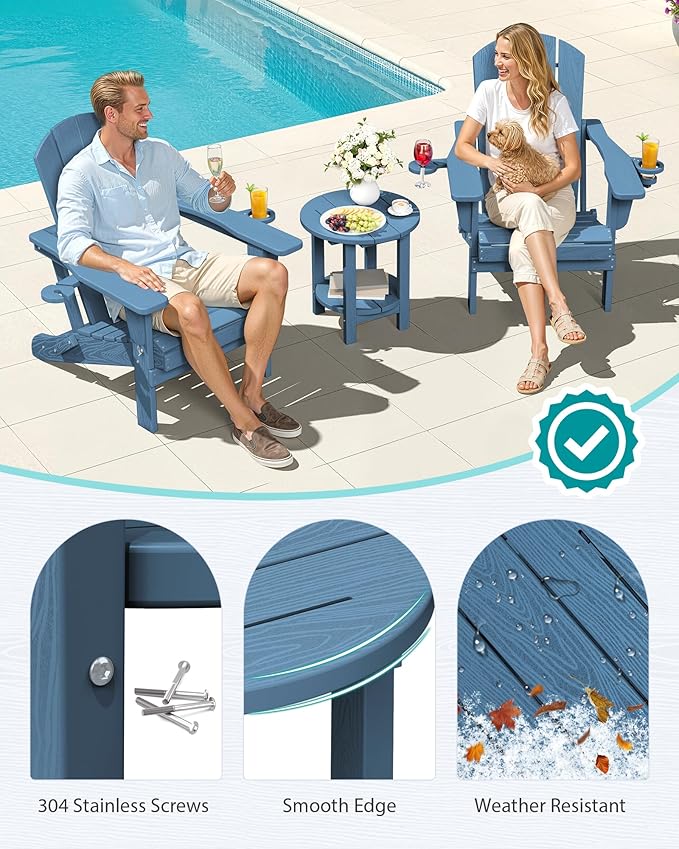 SERWALL Round Outdoor Side Table, HDPE Small Adirondack End Table,2-Tier Patio Side Table for Backyard Pool Porch Garden Lawn, Navy