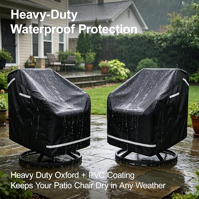 2 Pack Patio Chair Covers, Outdoor Furniture Protection with Straps, Heavy Duty Waterproof Fabric, UV Resistant, Lawn Patio Furniture Covers with Reflective Strips, 37" W x 38" D x 39" H