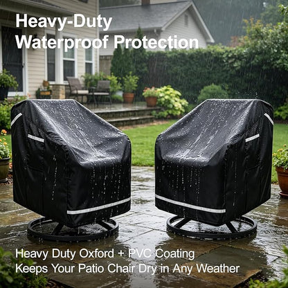 2 Pack Patio Chair Covers, Outdoor Furniture Protection with Straps, Heavy Duty Waterproof Fabric, UV Resistant, Lawn Patio Furniture Covers with Reflective Strips, 37" W x 38" D x 39" H