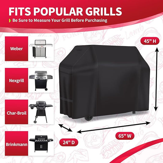 NEXCOVER 65 Inch Grill Cover - 600D Heavy Duty Waterproof and Weather Resistant BBQ Cover for Weber, Char Broil, Nexgrill - Fade Resistant, Black