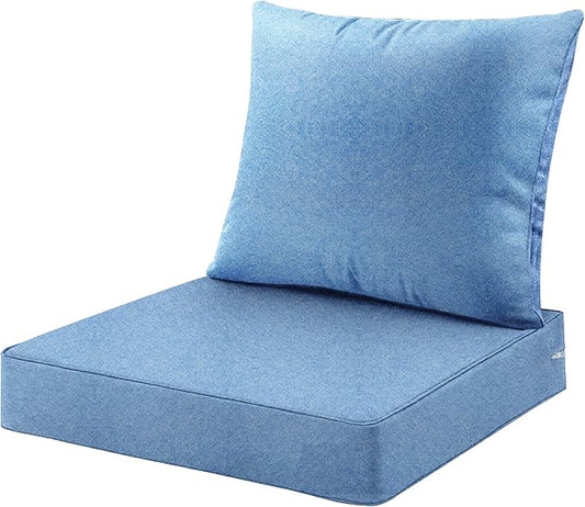 ARTPLAN Outdoor Deep Seating Cushions with Backrest Set, All-Weather Waterproof Patio Sofa Cushions for Sectionals, High-Resilience Foam Garden Furniture Cushion Cover,Warm Blue