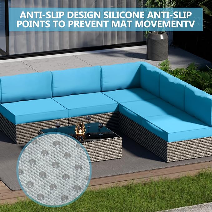 14 Piece Outdoor Patio Waterproof Cushion Covers, Fits 6-Seat Wicker Rattan Sectional Couch Chair Furniture Cover Replacement Set - Fade-Resistant Patio Cushion Covers with Zipper