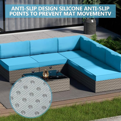 14 Piece Outdoor Patio Waterproof Cushion Covers, Fits 6-Seat Wicker Rattan Sectional Couch Chair Furniture Cover Replacement Set - Fade-Resistant Patio Cushion Covers with Zipper