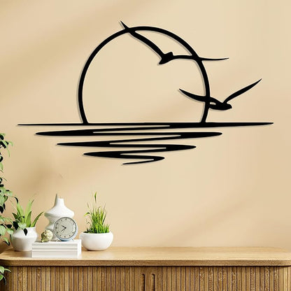 Sunrise Metal Wall Art, Sunset Metal Wall Decor for Living Room, Sunshine Line Art Home Decor Outdoor Indoor, Sun Design Modern Artwork for Walls, Abstract Sunset Wall Decor, Housewarming Gifts