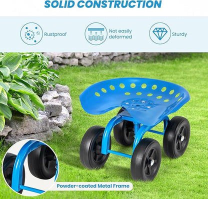 Giantex Garden Cart, Rolling Workseat with 4 Wheels, Garden Stool 360° Swivel Work Seat & Adjustable Height, Heavy Duty Wagon Scooter for Gardening for Patio Garden, Lawn, Yard (Blue)