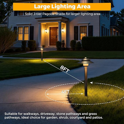Gardencoin Solid Brass Low Voltage Landscape Pathway Lights (6'' Shade, 19'' Tall), 12V LED Heavy Duty Path Lighting Outdoor Wired, Waterproof Antique Bronze Walkway Light Without G4 Bulb, 4 Pack