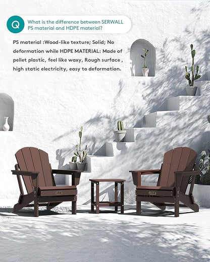 SERWALL Folding Adirondack Chair Set of 2 for Patio Garden Outdoors Fire Pit-Coffee