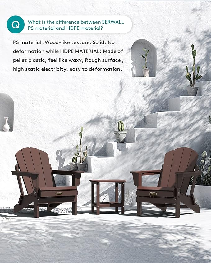 SERWALL Folding Adirondack Chair Set of 4 for Patio Garden Outdoors Fire Pit- Coffee