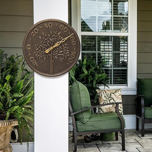 Whitehall Products 10438 Tree of Life 16 inch Indoor Outdoor Wall Thermometer in French Bronze