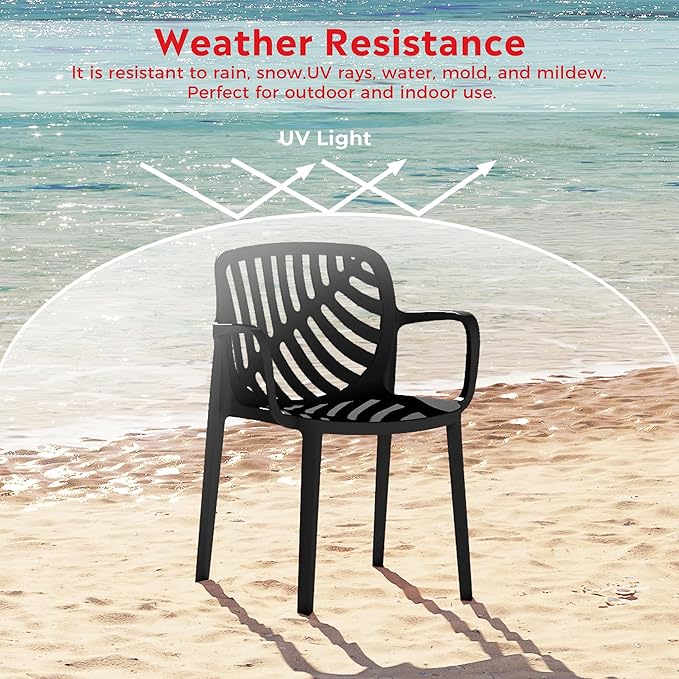 Costaelm Breakfast Table Set for 4, HDPE Patio Square Dining Table and Stackable Chairs, Outdoor Small Patio Furniture Set All Weather for Backyard Porch Poolside, Black