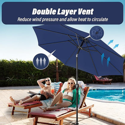 Simple Deluxe 10FT Outdoor Patio Umbrella Table Market Umbrella with Push Button Tilt and Crank, 8 Sturdy Ribs, UV Protection Waterproof for Garden, Lawn, Deck, Backyard, Pool, Dark Blue