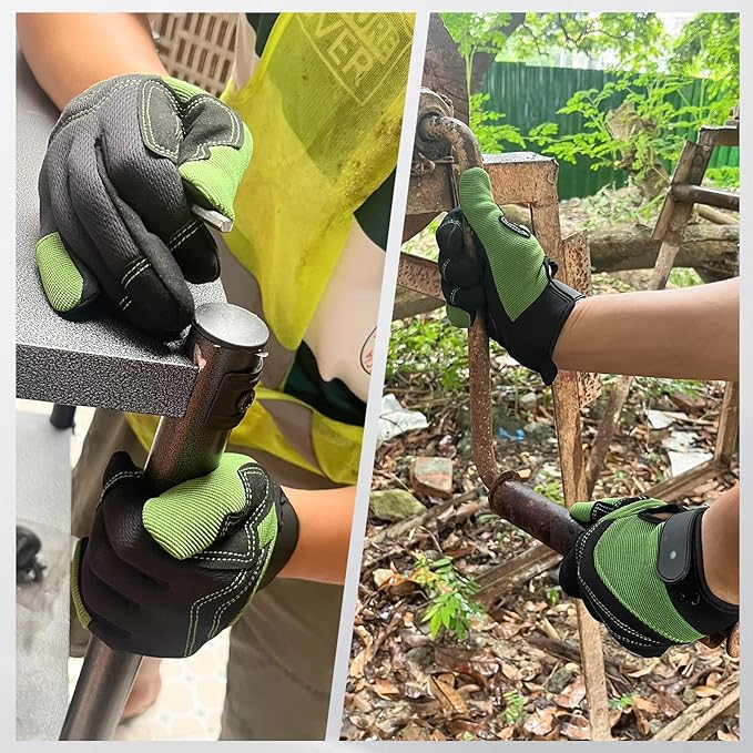 Synthetic Leather Spandex Mechanic Thorn Proof & Puncture Resistant Working Gloves with Touchscreen Support - Safety Work and Gardening Gloves for Men and Women