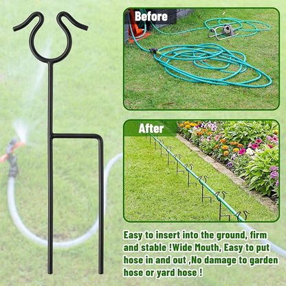 14 inch Garden Hose Guide Spike, 4 Pack Metal Hose Guides for Garden Heavy Duty Rustproof Coated Stake Keeps Water Hose Out of Flower Beds for Outside Lawn & Yard Plant Protection (Black)