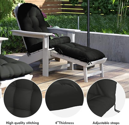 Adirondack Chair Cushion with Ottoman, Folding Adjustable Adirondack Seat Cushions, Waterproof Adirondack Patio Chair Pads for Garden, Deck, or Poolside, Small-Black-1