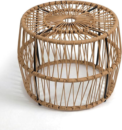 Furniture of America Ysar Boho Rattan Round Coffee Table Outdoor with Metal Frame, All-Weather and Rust Resistant, Handcrafted Coastal Furniture for Patio, Poolside, Garden, Yard, Natural Brown