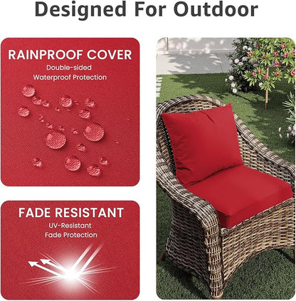 PatioGlow Outdoor Seat Cushion Set 22 x 22 x 4 Inch, Waterproof & Fade Resistant Patio Furniture Cushions with Removable Cover and Ties, Thick Deep Seating Pads for Outside Chair Sofa Couch, Red