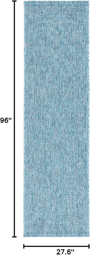 SAFAVIEH Washable Rug Outdoor Courtyard Collection - 2'3" x 8' Runner, Aqua Blue & Navy, Non-Shedding & Easy Cleaning, Ideal for Patio, Entryway, Mudroom, Hallway, Kitchen (CY8680-39412)