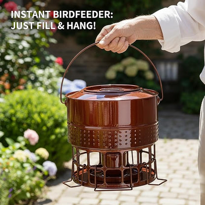 Solution4Patio Bird Feeder, 10LB Powder Coated Metal Wild Birdfeeder with 32 Feeding Stations & Triple Perches, Rust-Proof Hanging Design for Cardinals, Finches and Outdoor Garden Use (Glazed Red)