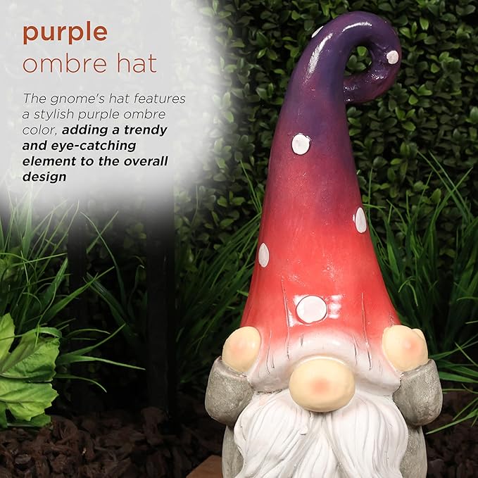 Alpine Corporation QWR1460 Hear No Evil Gnome Statue, Whimsical Décor for Patio & Garden, 18" H, Purple