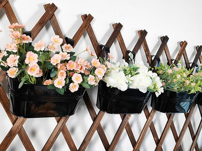 12" Balcony Railing Planters, Outdoor Hanging Planter for Fence, Stylish Metal Porch Deck Flower Pot for Herbs & Succulents (Black, Pack of 4)