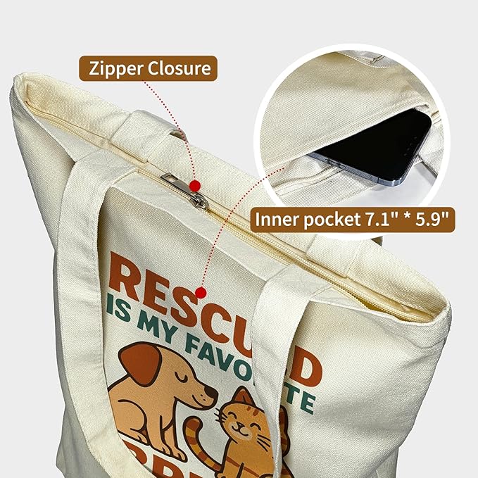 itgowisa Canvas Tote Bag for Women, Tote Bag with Zipper Inner Pocket, Zippered Canvas Bag for Shopping Work Grocery Everyday