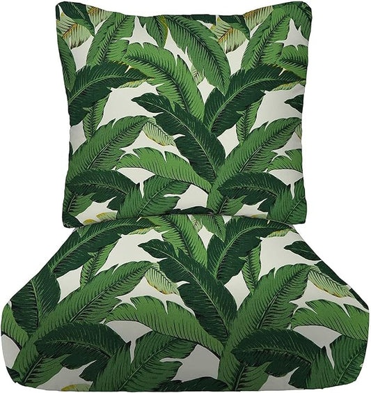 RSH DECOR Deep Seating Cushion with Pillow Back | 24” x 23” Seat | Water and Fade-Resistant Spun Fabric | Outdoor Chair Cushion Set for Patio Furniture | Swaying Palm Aloe