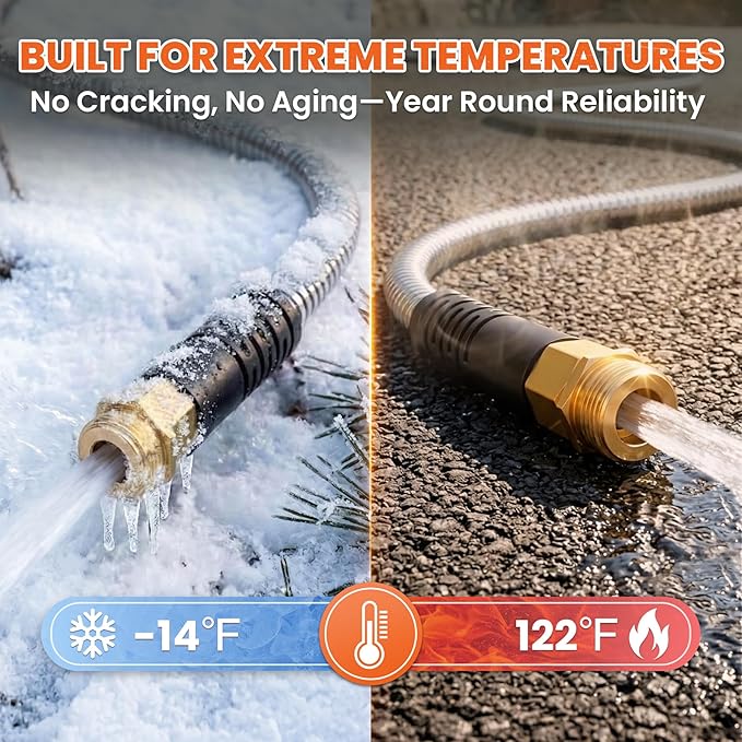 Cesun 50 ft Metal Garden Hose, Stainless Steel Heavy Duty Water Hose With 10 Function Nozzle, No Kink & Flexible, Lightweight and Durable, Rust Proof for Yard, RV, Pet Bath, Outdoor, 50 foot x 5/8"