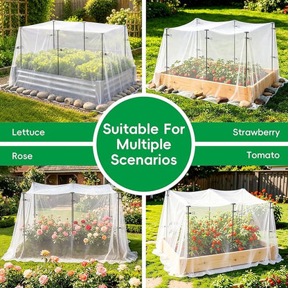 Metal Garden Netting Covers Kit for Raised Beds, 6 Pack 5.2FT Garden Poles Support Stakes with 10×13FT Insect Pest Barrier Plant Netting Mesh & 12 Clips for Vegetable Fruit Flower Garden Protection