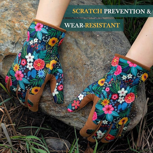 Trifabricy Gardening Gloves for Women, Breathable Leather Garden Gloves with Grip, Thorn-Proof Puncture-Resistant Work Gloves