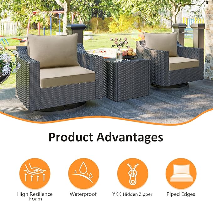 Outdoor Patio Chair Cushions Set, 24" x 24", Set of 2, Water-Repellent, Fade Resistant, Deep Seat Bottom and Back Cushion for Backyard, Couch, Sofa and Patio Furniture, Tan