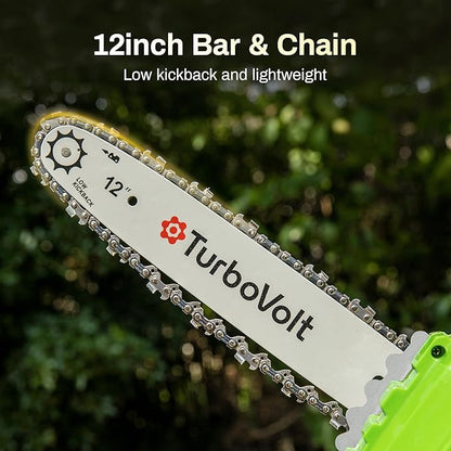 Cordless Chainsaw 12 Inch, 20V Battery Powered Electric Chainsaw with Brushless Motor, 4Ah Battery & Charger, Auto Oiler & Tool-Free Tension for Tree Pruning, Firewood, Trimming, Storm Cleanup