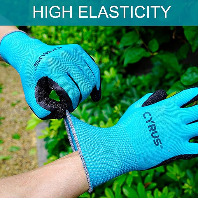 CYRUS Nitrile Gardening Gloves for Women＆Men, Thorn-Proof Garden Gloves,Work for Yard Garden, Weeding, Digging, Pruning