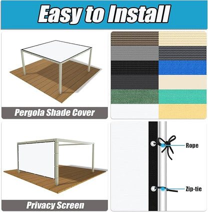 Amagenix 90% Pergola Shade Cover 12' X 14' Sun Shade Cloth with Grommets for Outdoor Garden Patio Porch, Commercial Grade 200 GSM - Cable Zip Ties Included (We Customized) GN108, White