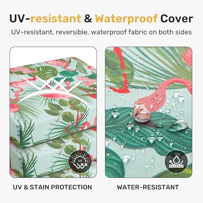 UNIKOME Outdoor Chair Cushions Pack of 4, Water Resistant Patio Cushions with Ties, High Density Sponge Filling Square Corner Seat Cushions for Outdoor Furniture, 24"*24"*4", Flamingos