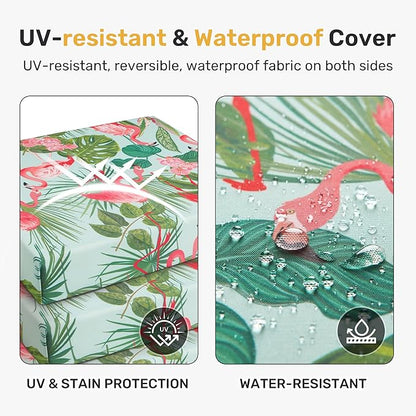 UNIKOME Outdoor Chair Cushions Pack of 4, Water Resistant Patio Cushions with Ties, High Density Sponge Filling Square Corner Seat Cushions for Outdoor Furniture, 24"*24"*4", Flamingos