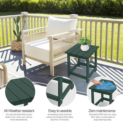 LZRS Square Patio Side Table, Heavy Duty HDPE Outdoor End Table with Wood Texture, Weatherproof Composite Table for Adirondack Chairs, Deck, Pool, Indoor/Outdoor, No Peeling or Cracking(Dark Green)