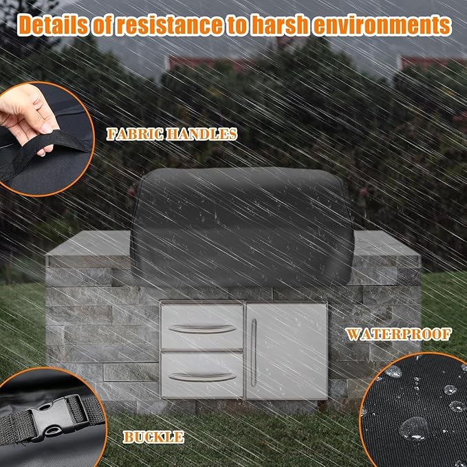 Grisun 39 Inch Built-in Grill Cover for Weber and KitchenAid Built in Gas Grills, Bull Outdoor Kitchen & Grill Head Cover, Heavy Duty Waterproof BBQ Grill Cover with Handle, Black