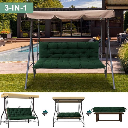 Outdoor Swing Cushions 3 Seater Waterproof, Replacement Bench Cushions for Outdoor Patio Furniture with Backrest, Porch Swing Cushion with Ties for Lawn and Garden (Dark Green, 40x60in)