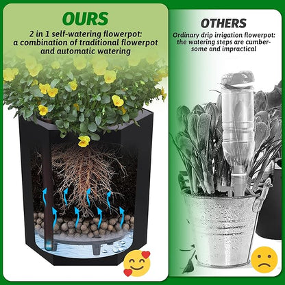 16in Flower Pot Set of 2, Self Watering Planters for Indoor Plants with Water Level Monitoring, Bottom Wheels and Water Outlet for Garden Plant Pots, Patio, Balcony, Lounge, Front Porch Decor
