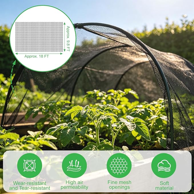 Patio Mosquito Netting, Black 9.8FT×18FT Garden Mesh Netting,Garden Mosquito Net for Plants,Fruits and Vegetables to Repel Flies,Insects & Birds,Mosquito Mesh Screen for Outdoor,Patio,Balcony,Terrace