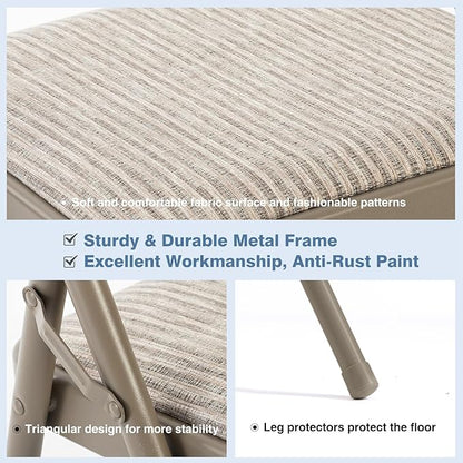 DUMOS 8 Pack Folding Chairs with Padded Cushion and Back - Fabric Stackable Portable Dining Chairs Set, for Home and Office, Conference, Wedding, Party, Patio, Garden, for Indoor Outdoor, Khaki