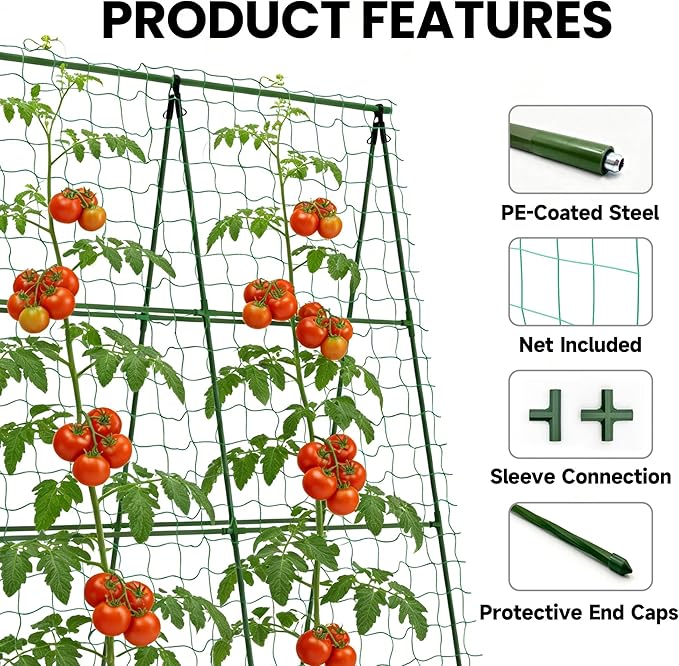 Compact A-Frame Plant Trellis for Peas, Beans & Small Climbing Plants - 47'' H x 31.5'' W PE-Coated Galvanized Steel Garden Support with Netting, Ideal for Raised Beds & Container Gardens