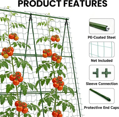 Compact A-Frame Plant Trellis for Peas, Beans & Small Climbing Plants - 47'' H x 31.5'' W PE-Coated Galvanized Steel Garden Support with Netting, Ideal for Raised Beds & Container Gardens