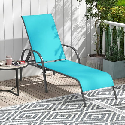 Giantex 2 Pack Patio Lounge Chair, Outdoor Chaise Lounge with 5 Adjustable Backrest, Sturdy Steel Frame, Sunbathing Recliner, Tanning Chair for Beach, Outside, Yard, Balcony, Pool Chairs (2,Turquoise)