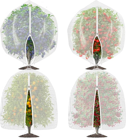 OZMI 4 Pack Fruit Tree Blueberry Bush Netting Cover, 4.6Ft x 5.9Ft Reusable Bird Netting for Garden Protection with Zipper & Drawstring, Shrubs Tomato Strawberry Plant Bushes Protector
