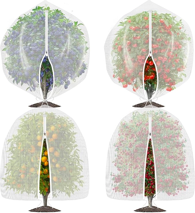 4 Pack Bird Netting for Garden Protection with Zipper & Drawstring, 2.3FT x 3.4FT Reusable Mosquito Net Plant Netting Cover for Fruit Tree Blueberry Bush Shrubs Vegetables Tomato
