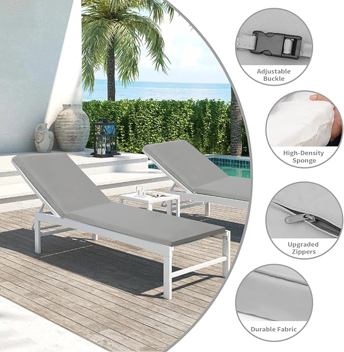 Outdoor Chaise Lounge Cushions for Patio, 72"x22"x3" Lounge Chair Cushions, Waterproof Replacement Seat Cushions for Outdoor Furniture
