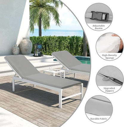 Outdoor Chaise Lounge Cushions for Patio, Lounge Chair Cushions, Waterproof Replacement Seat Pads for Outdoor Furniture (2, Grey, 80"x26"x3")